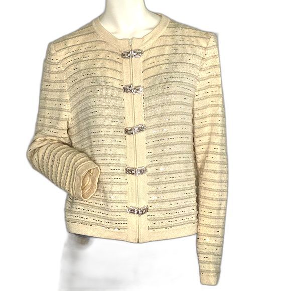 ST JOHN Evening by Marie Gray Sweater Sz 8 Cream GC - Picture 3 of 12